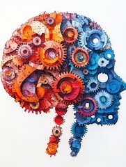 Brain thinking and brainstorming concept with pastel red doodle sketch style