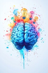 Linear illustration of human brain in bright pastel blue