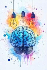 Linear illustration of human brain in bright pastel blue