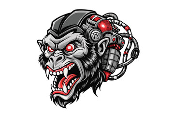 Cybernetic Monkey Head Esports Mascot Logo for T-shirts & Gaming Merchandise