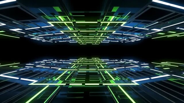 Abstract green digital data and technology pattern with futuristic lines and binary code background
