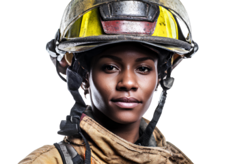  An African women firefighter on a white background