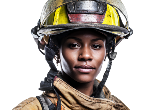  An African women firefighter on a white background