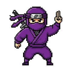 Purple Pixel Art Ninja Character with Katana and Headband.