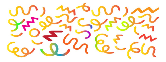 Fun gradient color doodle seamless pattern. children or trendy design with basic shapes. vector illustration. Editable Stroke.