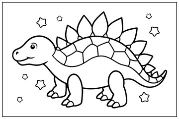 Cute Stegosaurus Dinosaur And Stars Coloring Page For Preschool Kids Art
