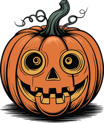 Cartoon Jack-o'-Lantern with Googly Eyes and Grinning Mouth for Autumnal Holiday Decor