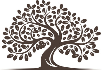 Flourishing Tree Logo Vector with Roots and Green Leaves. Nature Growth Symbol for Eco and Wellness Branding
