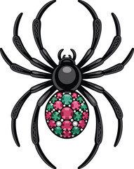 Jeweled Arachnid Vector Illustration A Black Widow Spider with Gemstones on a Transparent Backdrop