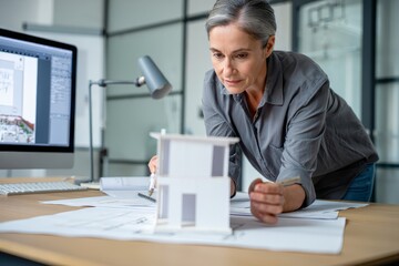 Architect working on house model blueprint design architecture interior designer job
