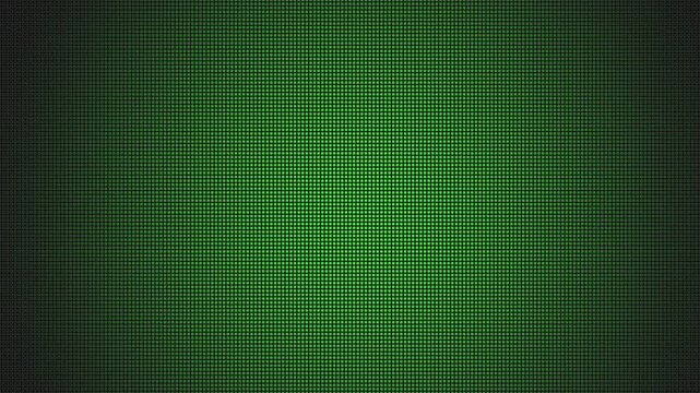 Looping animation of a green pixel grid with a flicker effect. Retro-style computer screen texture in seamless motion on dark background.