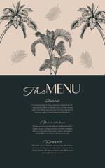 Hand Drawn Menu Template with Palm Tree and Palm Leaf elegant Summer Design