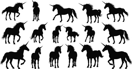 Unicorn silhouette bundle, magical horse vector, fantasy unicorn clipart, unicorn outline pack, black unicorn graphic, mythical creature SVG © CreativeArtist