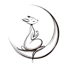Obraz premium Peaceful deer on crescent moon
