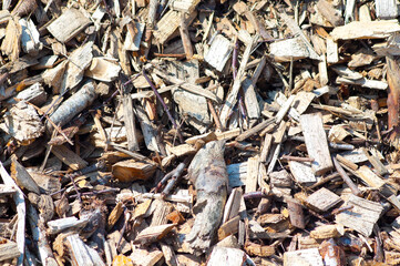 The photo shows a close-up of wood chips