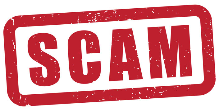 scam text with a rubber stamp effect, distressed grunge texture, misinformation, hoax,disinformation,  deception, fraud, lie, mislead,itransparent background, red grunge rubber stamp, solated vector,