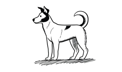 Fototapeta premium Simple sketch of a standing dog with pointed ears and a curled tail