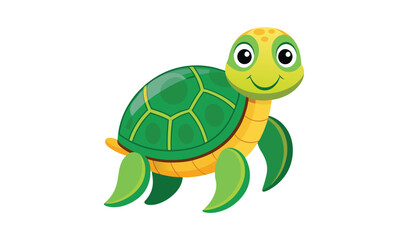 Obraz premium Cute cartoon green sea turtle with big eyes smiling