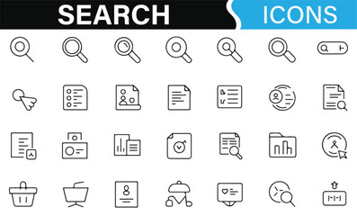Collection of Search Icons for File, Document, and Data Search