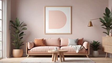 Stylish living area with earthy tones, lush plants, and contemporary furniture for a serene and chic vibe. Home decor.