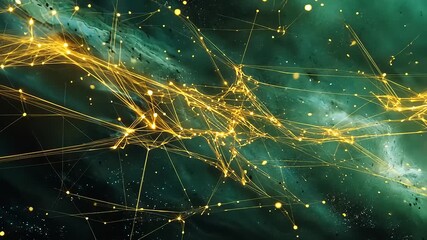 Abstract digital network with glowing connections and stars in a cosmic green background - Powered by Adobe