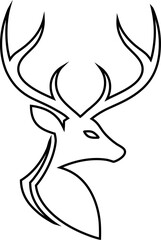 Minimal deer outline vector icon with antlers, clean design for outdoor brands, forest themes, wildlife badges, and nature illustrations.