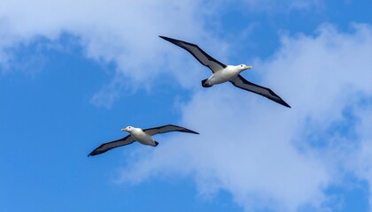 Obraz premium Two Albatrosses Soaring in a Azure Sky