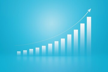 Growing financial chart with upward trend and arrow on blue background