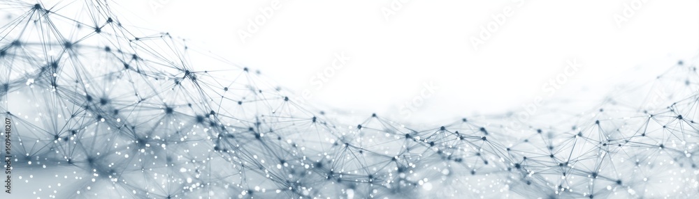 Poster abstract network of interconnected nodes and lines forming a digital web, symbolizing data flow, con