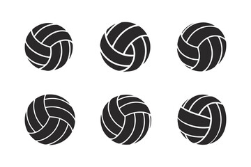 Volleyball Set Icons, Black And White Sports Balls Vector Illustration Silhouettes.	
