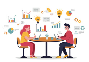 Two Colleagues Collaborating on Business Data Analysis.