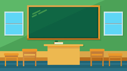 Classic Empty Classroom with Green Chalkboard