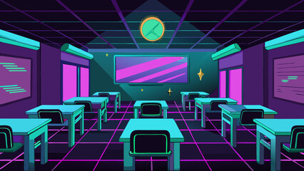 Neon Lit Tech Classroom for Futuristic Theme