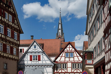 Calw, Germany: historic market square with half-timbered houses