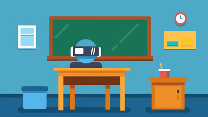 Animated Classroom Scene with VR Headset on Teacher