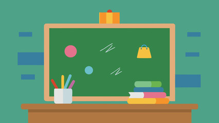 Colorful Chalkboard Drawings in Quiet Classroom