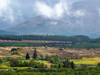 Nevis Range Mountains from Commando Memorial, Grampian Mountains, Fort William, Highland, Lochaber, Scotland, UK