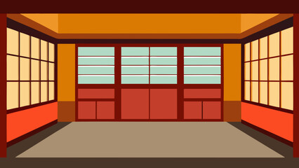 Japanese School Interior with Sliding Windows