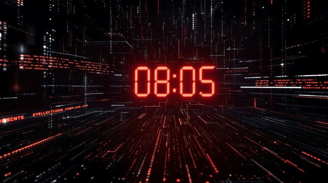 Futuristic Digital Countdown Timer with Neon Red Display