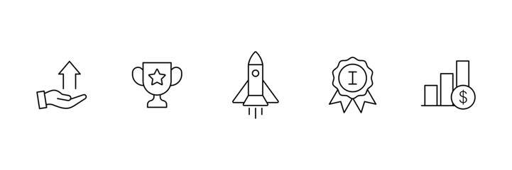 Success, reward, achievement, rocket launch, financial growth, top performer, leadership, excellence, progress, winning icon vector illustration.