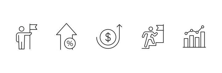 Goal achievement, interest growth, revenue up, climb to target, chart analysis icon vector illustration for stock contributor upload icon set.