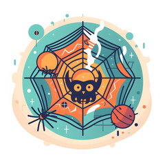 A Halloween icon featuring a carved pumpkin, a bat, and a spider web in a simple, clean design. Perfect for Halloween-themed products like t-shirts, phone cases, and promotional materials.