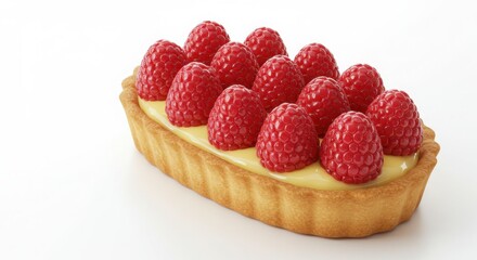 raspberry custard tart with glossy surface isolated on white background for culinary and dessert concepts