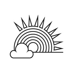 Sun and Cloud Line Art Icon. Minimalist Weather Symbol Outline Vector Illustration