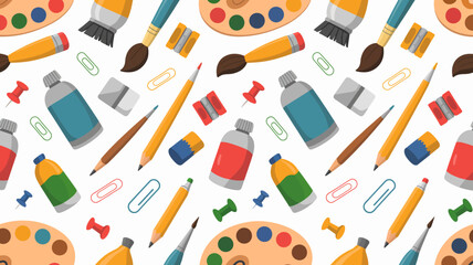 Vibrant art supplies pattern to spark creativity and artistic inspiration, perfect for creative projects or design backgrounds, capturing the joy of making art