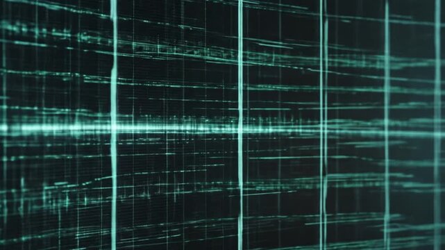 Futuristic Digital Data Stream Visualization with Grid and Binary Code Elements