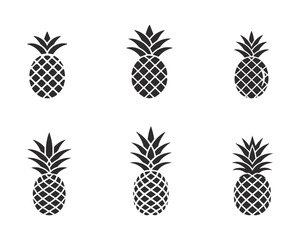Set of pineapple, silhouettes and pineapple icons isolated on white background.