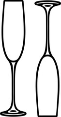 Set of Two Champagne Flutes Line Art Vector: Elegant, Minimalist Outline Graphic for Celebration, Wedding, or Bar Menus. Includes Upright and Inverted Glass for Versatile Design Layouts and Icons.