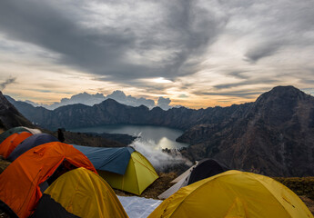 Sunset view from a campsite of Segara Anak, meaning 
