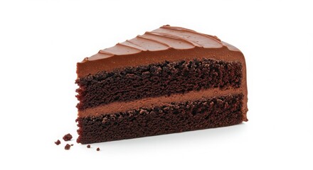 slice of chocolate stout cake on white background with a fork ready to serve dessert for any occasion